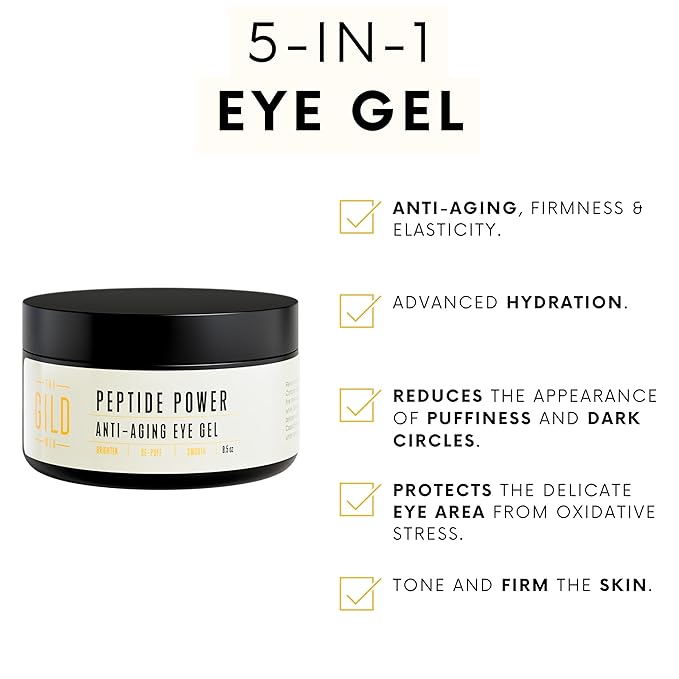 Peptide Power Anti-Aging Eye Gel For Men with Peptide Complex - Daily Wrinkle Creamy Gel - Line Smoothing For Wrinkles, Dark Circles & Puffiness 0.5oz