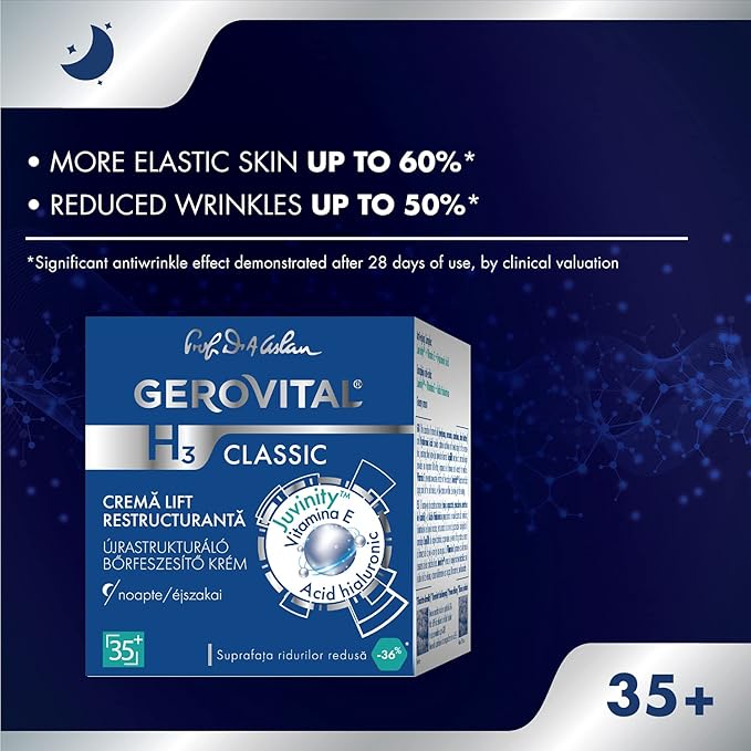 GEROVITAL CLASSIC Restructuring Lifting Cream Night Care with Hyaluronic Acid, Juvinity™, Vitamin E, Anti-wrinkle, Anti-Age Face Cream, Face Moisturizer, 50 ml