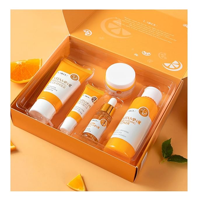 Vitamin C Skin Care Set, Girls Skincare Gift Set With Cleanser, Toner, Face Serum, Face & Eye Cream, Skin Care For Teens 10-12, Lasting Moisturizing Travel Skincare Set For Women