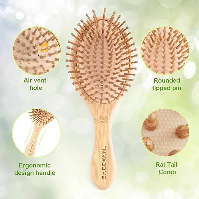 Thick Strong Bamboo Hair Brush, Bamboo Brush for Hair Growth,Hair brush for massaging the scalp，Hair Brush Cleaner Tool, Suitable for Women Men and Children (light yellow)