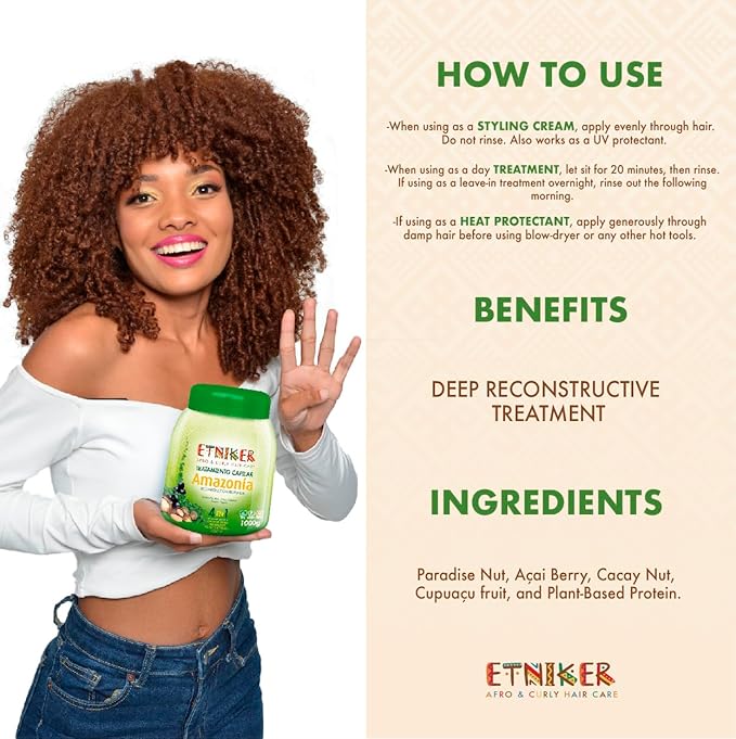 ETNIKER DEFINE & SHINE Bundle | Amazonia Deep Conditioning Hair Treatment & Hydroelixir Hair Oil | Hydrates, Repairs & Defines Curls | 13 Natural Oils, Cacay, Acai & Cupuaçu | Sulfate-Free Curly
