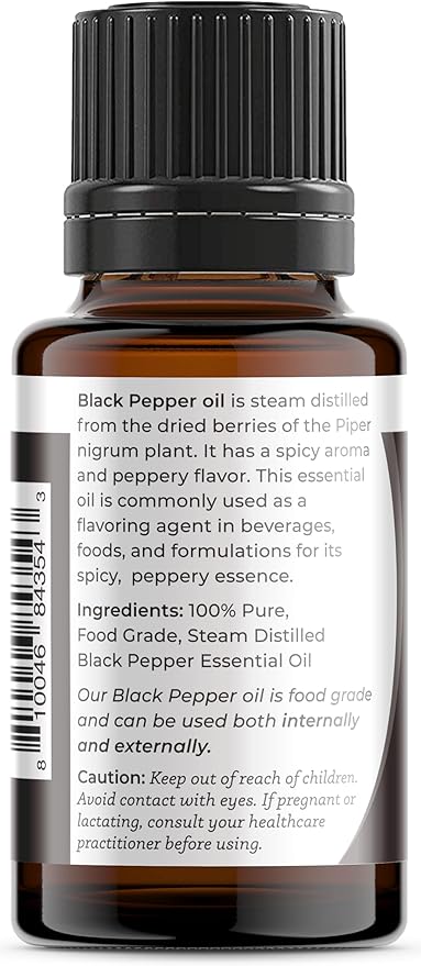 Viva Doria Black Pepper Essential Oil, 100% Pure, Natural Black Pepper Essential Oil, Undiluted, for Aromatherapy | Food Grade, 15 mL (0.5 Fluid Ounce)