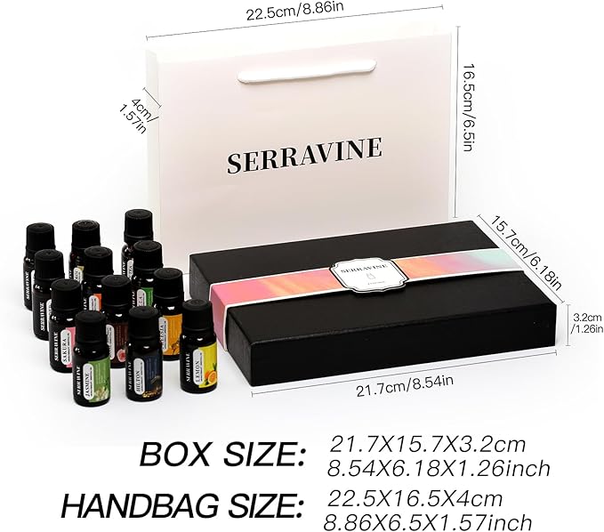 Natural Essential Oils Set, 12 Best Aromatherapy Diffuser Oils with Gift Box & Bag, Essential Oil for Diffusers for Home, Lavender,Lemon,Orange,Vanilla,Jasmine,Rose, Peppermint, White Tea, Freesia