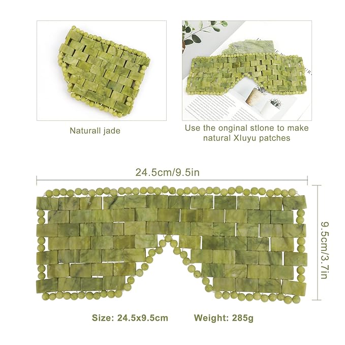 Rose Quartz Eye Mask with Adjustable Strap&Jade Eye Mask Real Jade for Hot & Cold Therapy,Green Stone Facial Eyes Sleeping Mask Relief Eye Cover