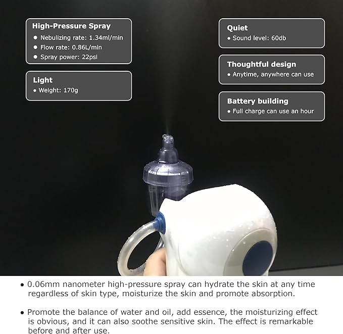 2 in 1 USB Electric Nano Mister, 0.06 MM Nanometer High Pressure Face Mister, Humidifier for Face, 170 Grams Nasal Cleansing Machine, Wound Cleaning Mist Sprayer, Feminine Care Mini Mister