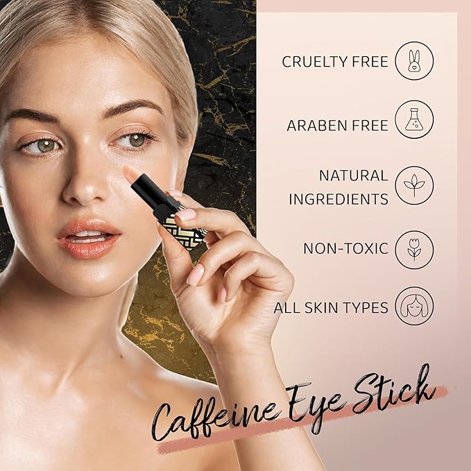 Caffeine Under Eye Balm: Hydrating Eye Brightener Stick Cream for Dark Circles & Puffiness, Anti-Wrinkle Korean Skincare Treatment with Retinol, Instant Cooling Glow for Eyes, Face & Bags