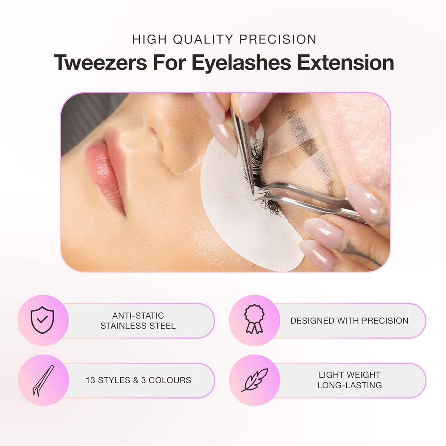 Curacoro Lash Tweezer - Professional & Precision Fiber Tip Grip Lash Tweezers for Eyelash Extensions, Multi Shapes & Purposes Tweezers for Volume, Isolation & Classic Lashes (Gold, Move It)