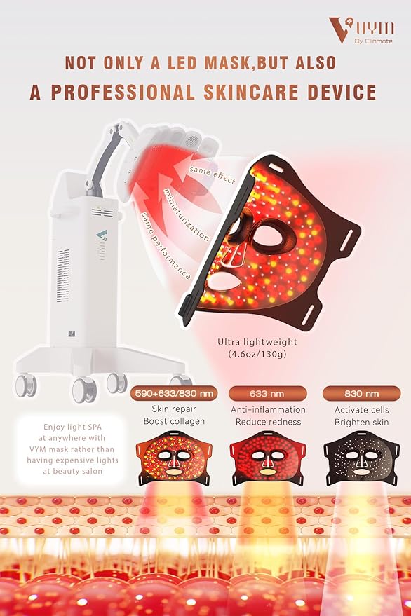 VYM LED Face Mask Light Therapy: Portable Remote High-Energy Anti-Aging Skincare Device, 292 LEDs Professional Infrared Red Light Therapy for Face, Red Light Mask Gift Pack - Gold