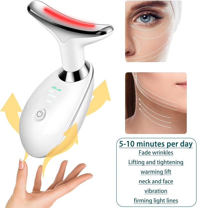 Face and Neck Tool, 7 in 1 Electric Facial Device for Wrinkle Removal at Home Daily Use (White)