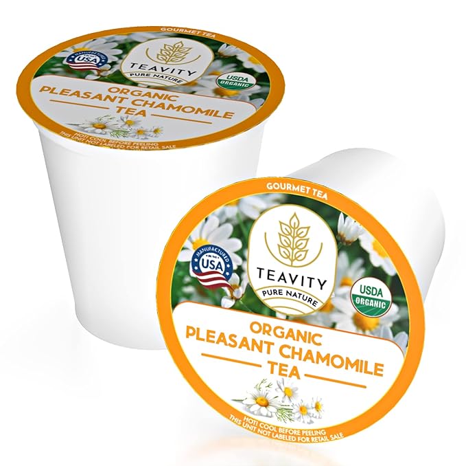Organic Chamomile Tea Pods for Keurig - Decaf Tea Pods - Pleasant Chamomile by Teavity (12 Tea Pods)