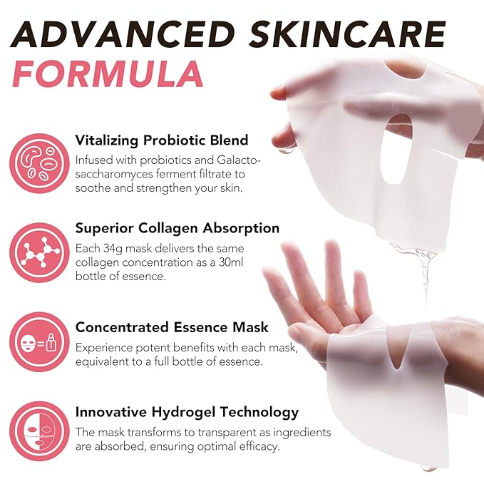 Collagen Face Mask, Hydrating Overnight Hydrogel Mask, Elasticity Improvement, Firming, Moisturizing-8 Pack