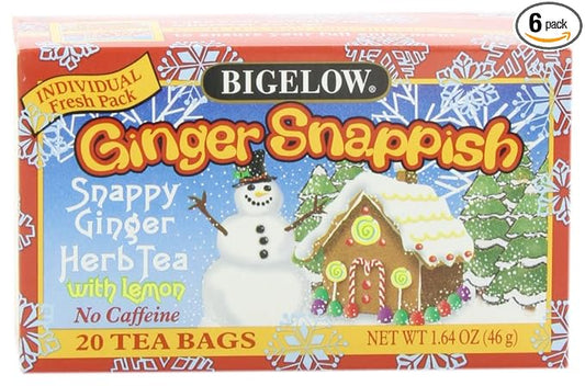 Bigelow Ginger Snappish Herbal Tea Bags, 18 Count Box (Pack of 6) Caffeine Free Herbal Tea, 108 Tea Bags Total