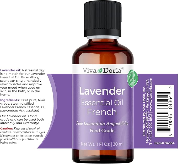Viva Doria Lavender Essential Oil, 100% Pure, Natural Essential Oil, Undiluted, for Aromatherapy | Food Grade, 30 mL (1 Fluid Ounce)