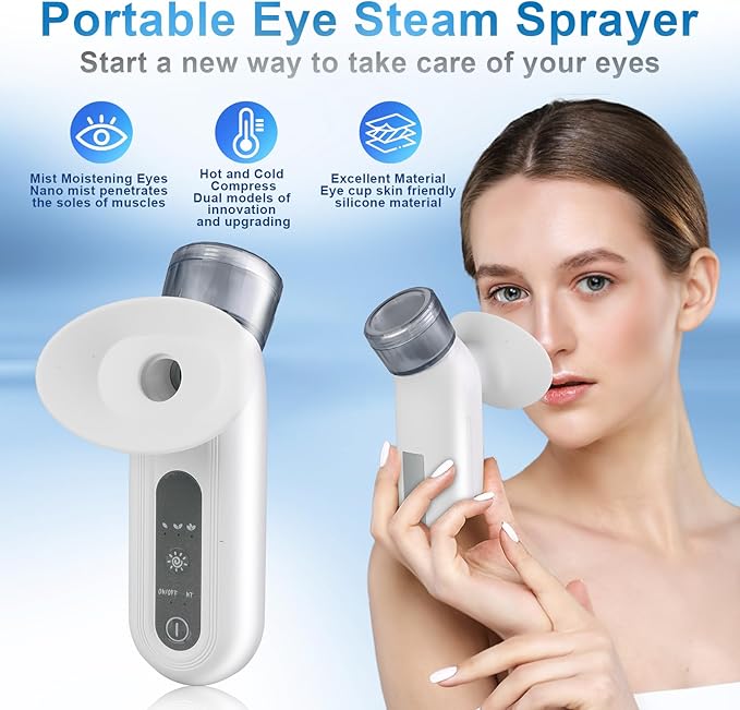 Eye Steamer for Dry Eye, Portable Eye Steam Sprayer, Dry Eye Steam Therapy, Portable Heated Eye Masks, Mini Eye Moisturizing Cleaning Soothing Steamer (White)