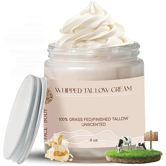 Grass Fed Beef Tallow for Skin Care, Whipped Beef Tallow for Skin, Beef Tallow Face Moisturizer Beef Tallow Cream Natural Organic Moisturizing Cream for Face & Body Lotion Skin Care for Sensitive Skin