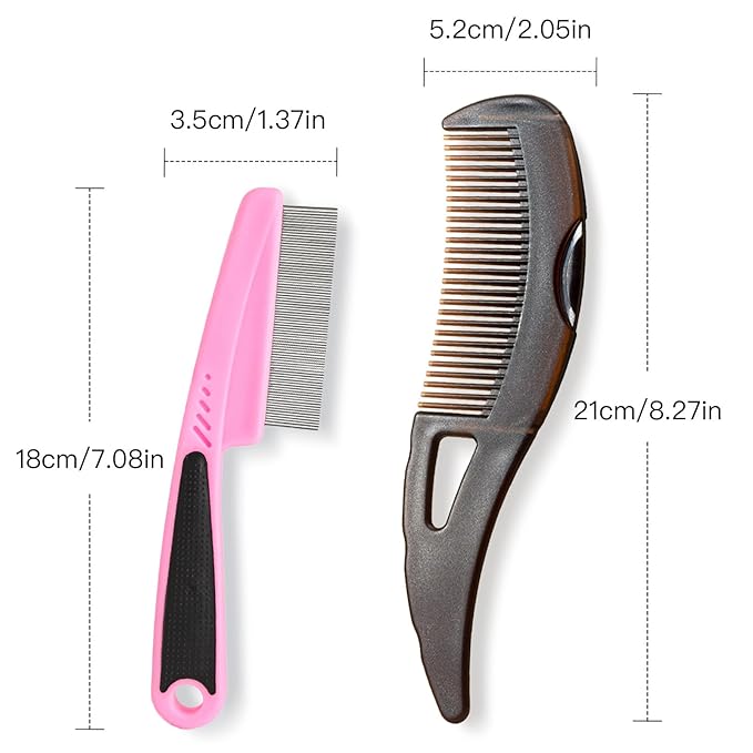 Dandruff Comb, Stainless Steel Fine Tooth Lice/Flea/Psoriasis Comb, Scalp Oil Buildup Removal Wide Hollow Tooth Button Hairbrush for Scalp Massage Care for Man Women and Kids, Set of 2 (Pink)
