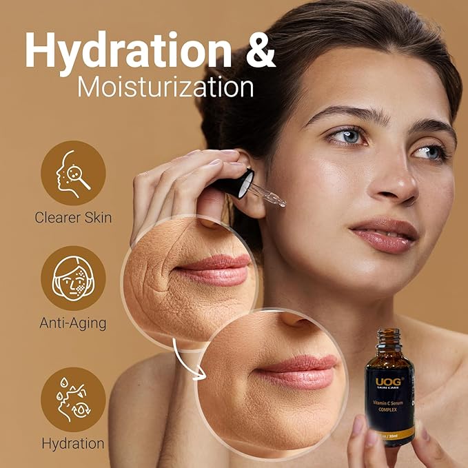 UOG Super Vitamin C Face Serum - Anti-Aging, Hydrating & Firming Formula, Lifts & Firms Face, Neck, Jawline, Reduces Dark Spots, Age Spots, Fine Lines, Wrinkles, Even Skin Tone.1 Fl Oz - Pack of 3