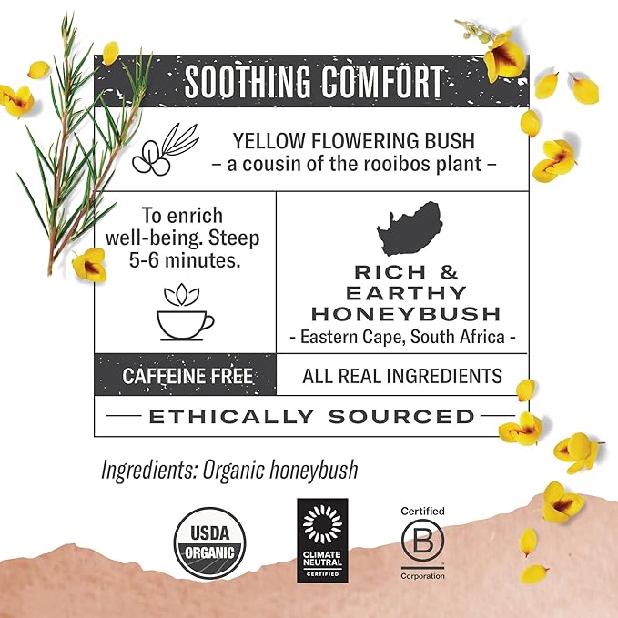 Numi Organic Honeybush Tea, 18 Tea Bags, Sweet South African Herbal Tea, Caffeine Free (Packaging May Vary)