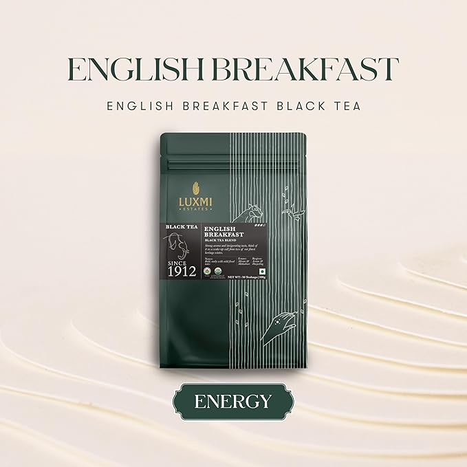 Luxmi Estates - Tale of Two Estates - Organic English Breakfast Tea - 50 Tea Bags | Made with Organic Darjeeling & Assam Tea from India | Smooth, Flavorful, Robust and Caffeinated