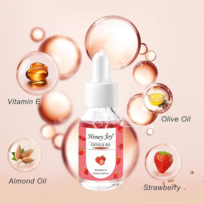 Honey Joy Cuticle Oil for Nails – Nail Oil Cuticle for Nail Care, Cutical Oil for Growth and Strength, Cuticle Oil for Nails, 0.5 fl. oz (Strawberry)
