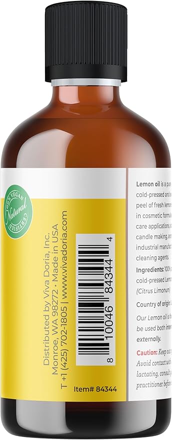 Viva Doria Lemon Essential Oil, 100% Pure, Natural Lemon Essential Oil, Undiluted, for Aromatherapy | Food Grade, 118 mL (4 Fluid Ounce)