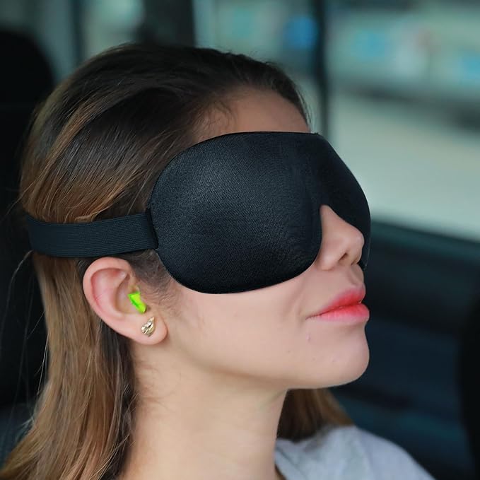 Sleep Mask Invisible Alar Deep Orbit 3D Eye Mask Ultra Lightweight & Comfortable Sleeping Mask for Travel, Nap, Shift Works XL Black