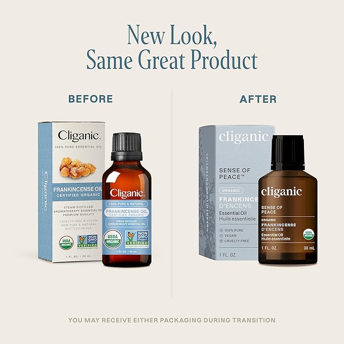 Cliganic USDA Organic Frankincense Essential Oil, 1oz - Boswellia Serrata, 100% Pure Natural Undiluted, for Aromatherapy | Non-GMO Verified (Packaging May Vary)