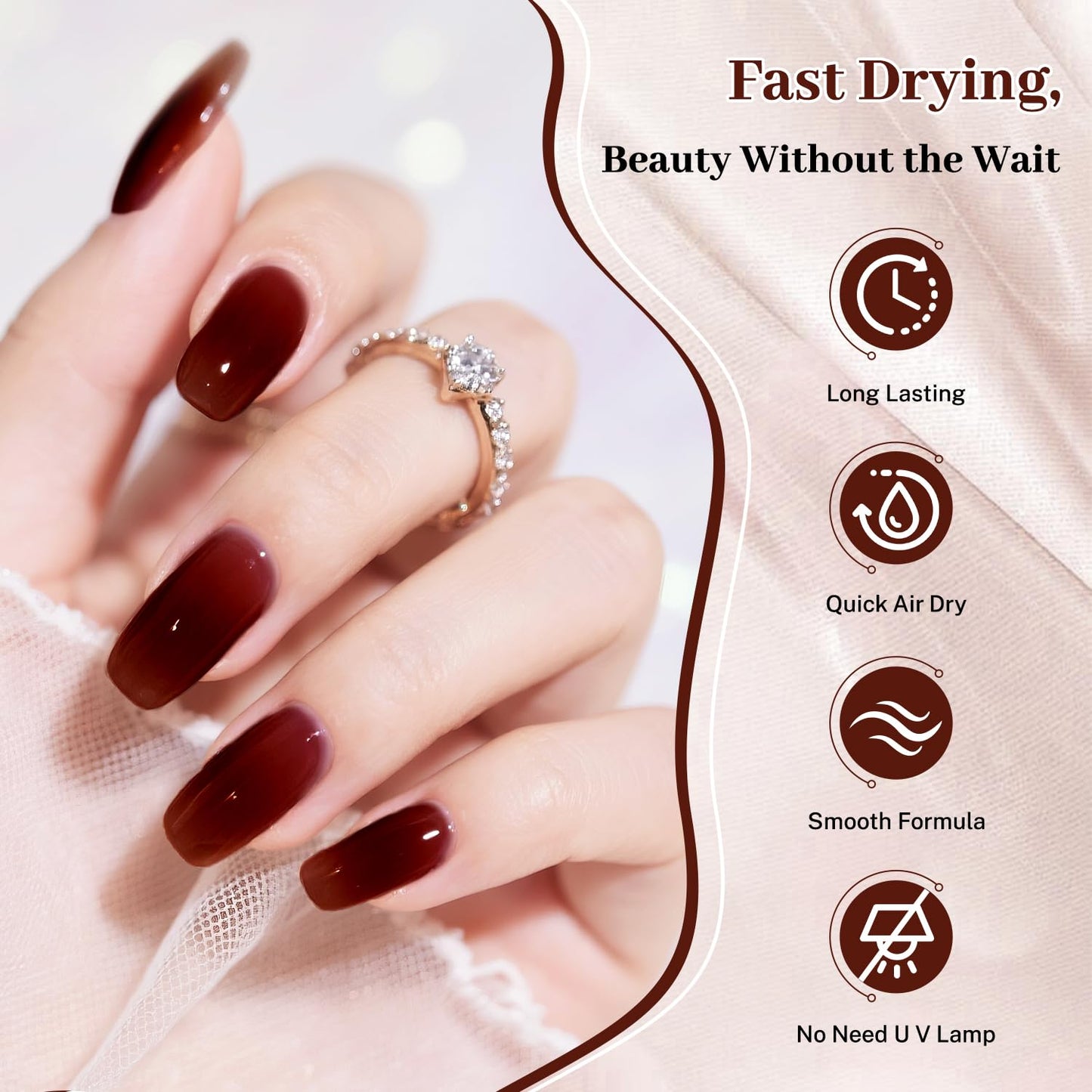 16.5ml Jelly Burgundy Nail Polish Large Volume Quick Dry Nail Polish, Long Lasting Shine, Fingernail Toenail Nail Art DIY Home Travel Nail Art Gift