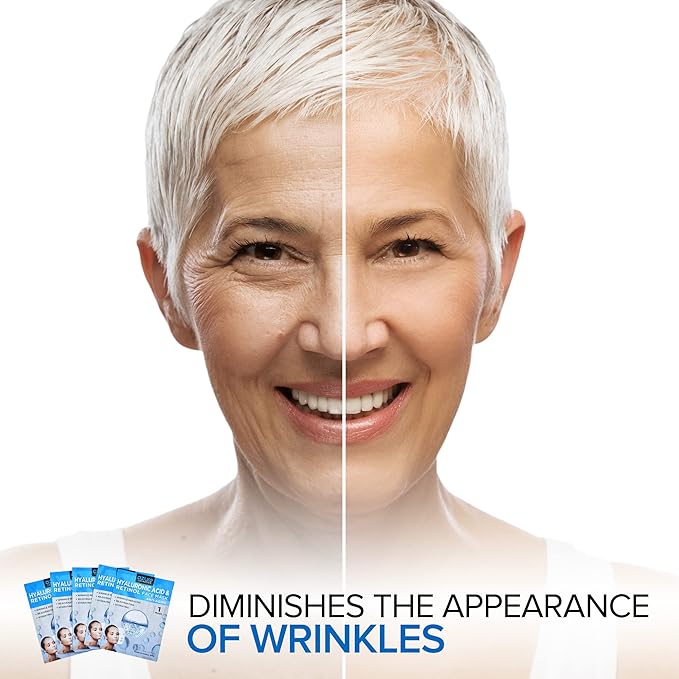 Azure Cosmetics Hyaluronic Acid & Retinol Anti Aging Facial Mask - Dermatologist Tested - Rejuvenating & Hydrating Face - Reduce Fine Lines & Wrinkles, Smooths & Repairs - Korean SkinCare (Pack of 5)
