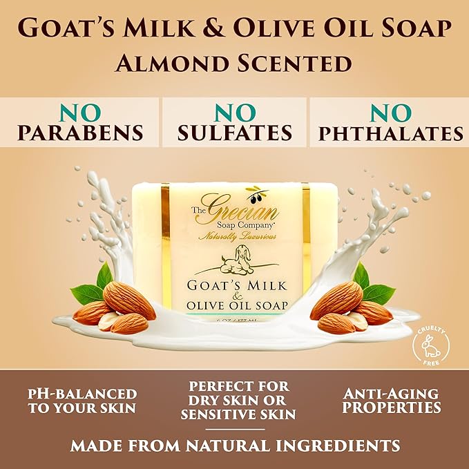 Deluxe Gift Basket for Women - 6pcs Goat Milk & Olive Oil Skin Care Set, Birthday Gifts, Spa Gift, Bridal Shower Gifts, Gifts for Mom, Almond Scent, Handmade in the USA