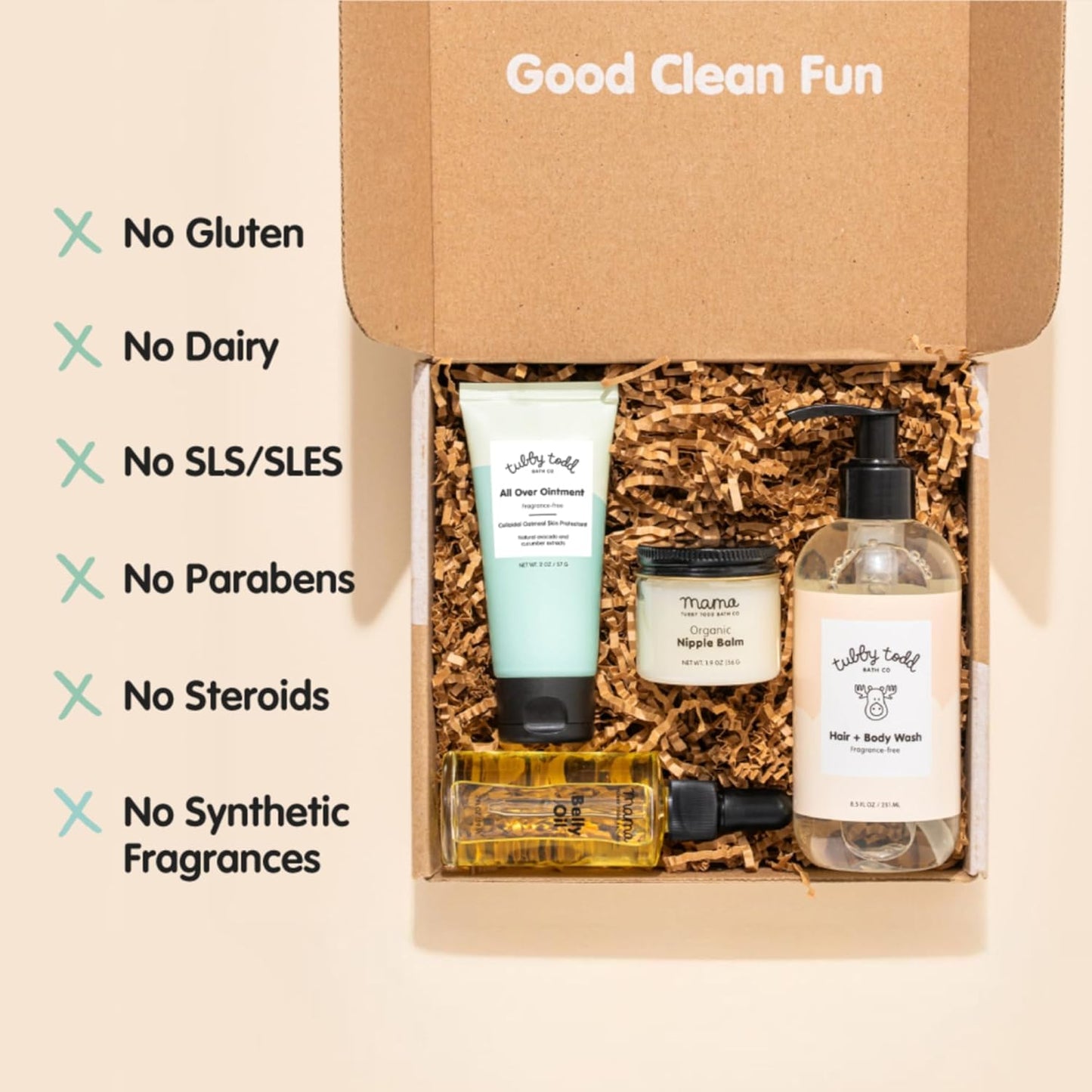 Tubby Todd New Baby & Mom Sensitive Skincare Kit - The Mama + Baby Gift Set - Baby Shampoo and Body Wash, All Over Ointment, Belly Oil & Nipple Balm - Standard Size Fragrance-Free