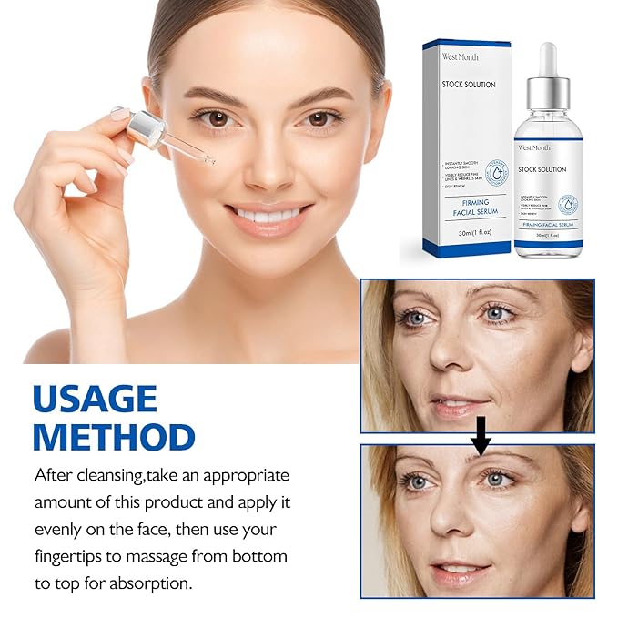 West Month Firming Facial Serum, Skincare Stock Solution, Stock Solution Facial Serum, Reduce Fine Lines Skin-Smooth Looking Skin, Deep Wrinkle Repair Serum, Suitable for All Skin Types(1PC)