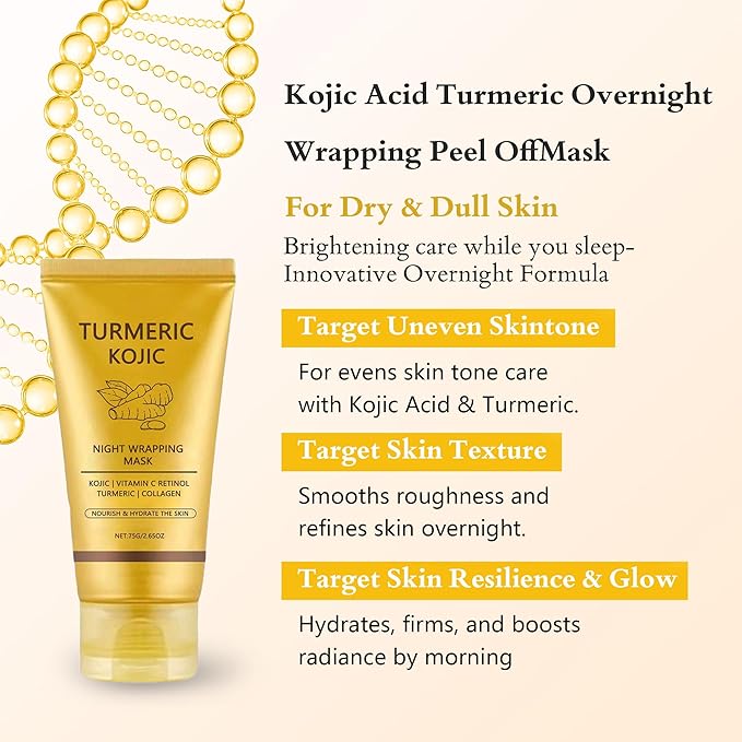 Turmeric Kojic Mask for Spots Remover, Turmeric Collagen Peel Off Mask for Glowing Skin And Skin Firmnes, Controlling Oil, Skincare Facial Mask 2.65 Fl Oz