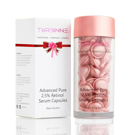 Turbinne Pure 2.5% Retinol Serum Capsules. Look 5 Years Younger In 30 Days. Powerful Anti -Aging, Deep Hydration, Brightening, Reduce Acne, Dark Spots & Wrinkles (30 Count)