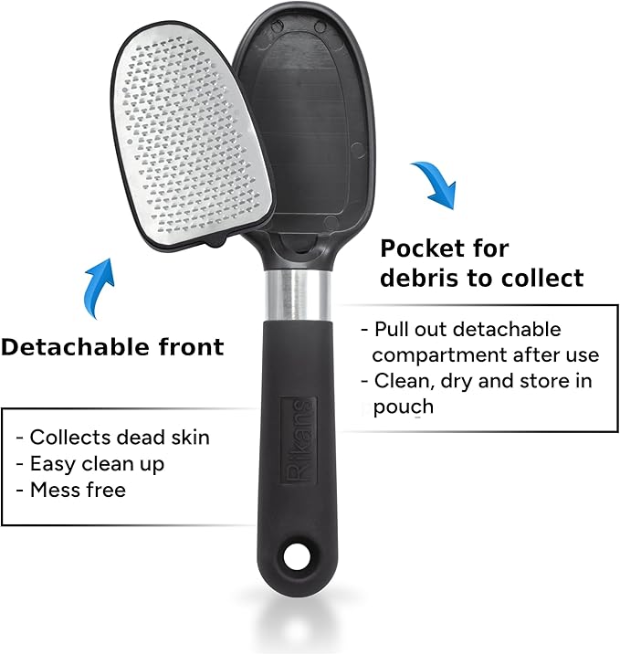 Rikans Foot File Foot Rasp Callus Remover Dead Skin Remover Double Sided Foot Scrubber Foot Care Pedicure Tool to Remove Hard Skin Can Be Used Wet or Dry Skin High Grade Stainless Steel File