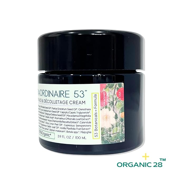 ORGANIC28+. 100% Organic Face Cream – USA Made. 53 Botanicals. 2 X Size. Revitalization Night Moisturizer Face & Décolletage. Vegan Face Cream. Rejuvenating + Aromatherapy Bulgarian Rose +.3.9 FL. Oz