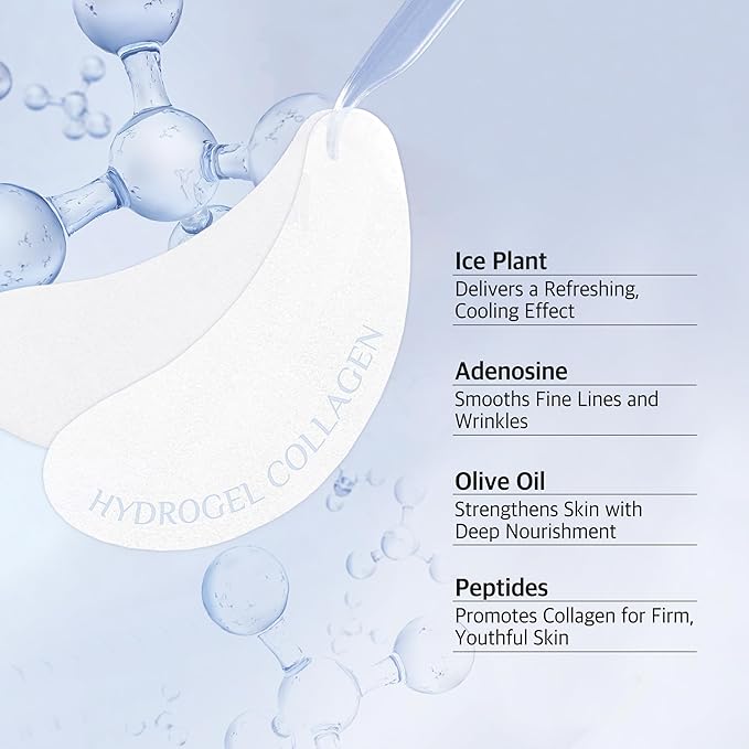 Hydrogel Collagen Real Cool 6 Pairs of Eye Patches & Hydrating Roll-On Serum Set for Dark Circles and Puffiness - Hyaluronic Acid and Caffeine Eye Serum Korean