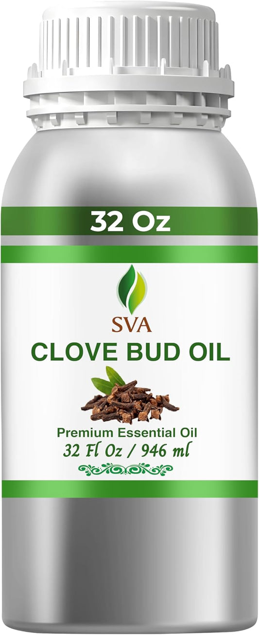 SVA Clove Bud Essential Oil – 32 Fl Oz – 100% Natural Clove Bud Oil - for Diffuser, Hair Care, Face, Skin Care, Aromatherapy, Scalp and Body Massage, Soap and Candle Making