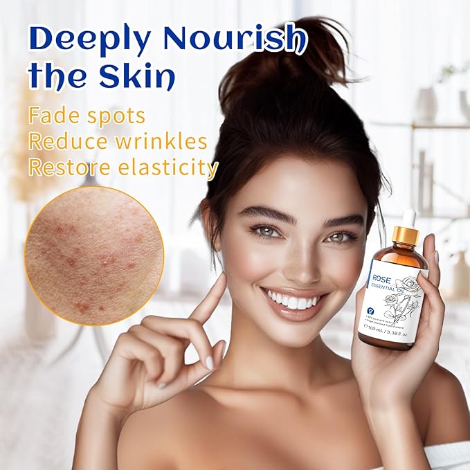 HIQILI Rose Essential Oil for Diffuser, Skin Care, Soap, Perfume & Candle Making - 3.38 Fl Oz