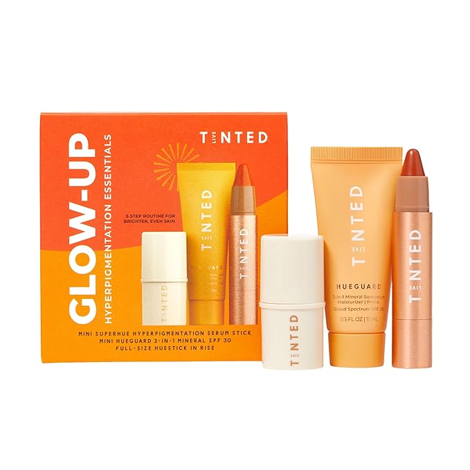 Live Tinted Essentials Glow Up Set: Includes Mini Superhue Serum Stick, Mini Hueguard 3-in-1 Mineral SPF 30, and Full-sized Huestick in Rise, 3-Piece Set