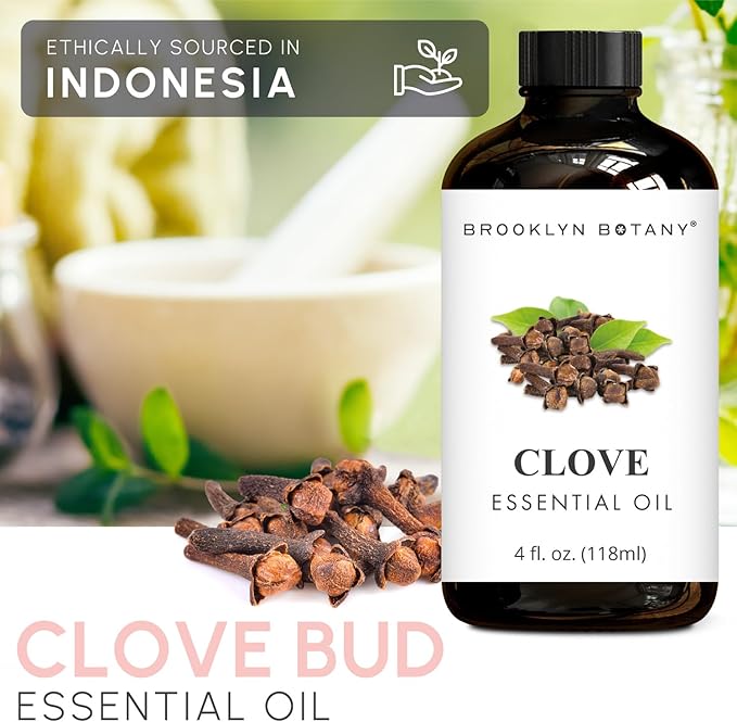 Brooklyn Botany Clove Essential Oil - Huge 4 Fl Oz - 100% Pure and Natural - Premium Grade with Dropper - for Aromatherapy and Diffuser