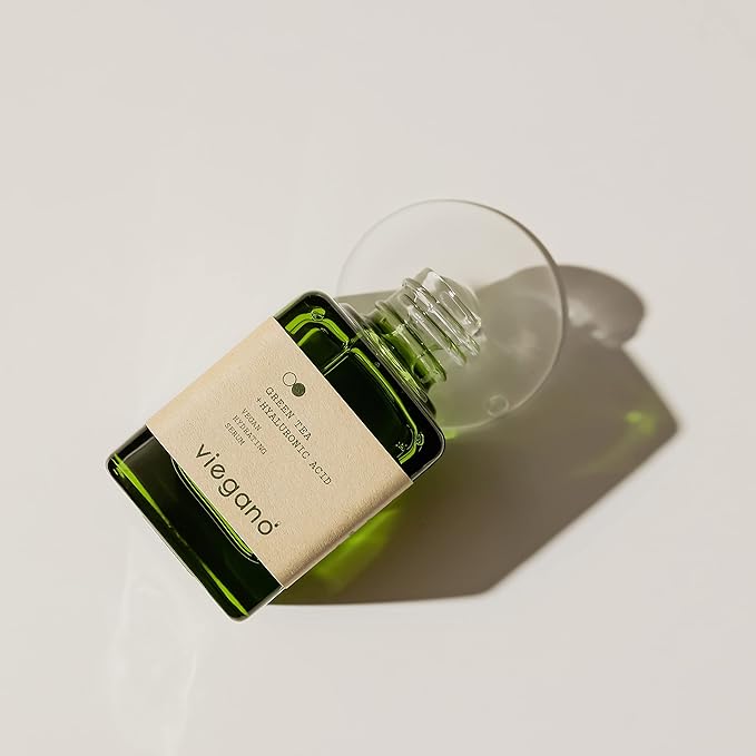 [ viegano ] Vegan Hydrating Serum for Dry & Sensitive Skin | Green Tea + Hyaluronic Acid | Hydrated Skin Appears Plumper & Firmer | 100% Vegan | 35 mL