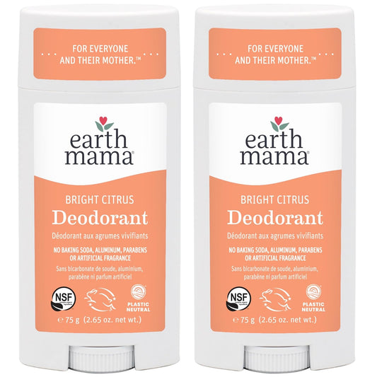 Earth Mama Bright Citrus Deodorant | Safe for Sensitive Skin, Pregnancy and Breastfeeding, Contains Organic Grapefruit and Calendula, No Baking Soda or Aluminum, 2.65-Ounce (2-Pack)