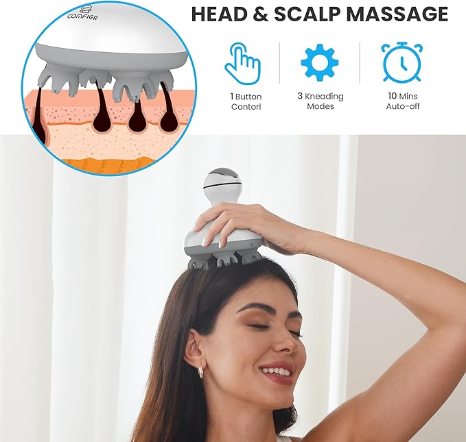 COMFIER Cordless Scalp Massager Hair Growth,Electric Head Massager Scalp Stress Relax with 8 Massage Claws,Waterproof Hair Massager Scalp,Cat Massager,Gifts for Him Her