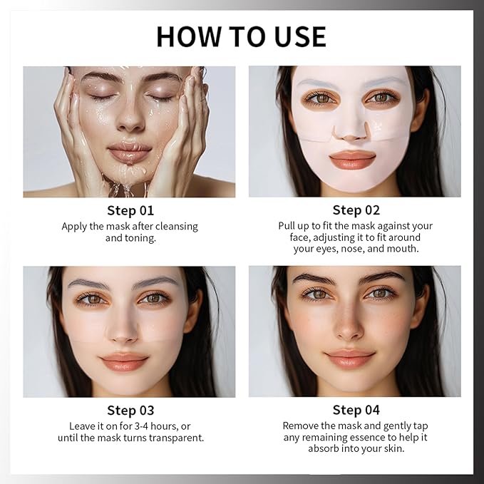 Low Molecular Weight Collagen Overnight Hydrogel Mask, Enhances Skin Elasticity, Reduces Pores, Transforms from White to Transparent Upon Absorption Skin Care Treatment，