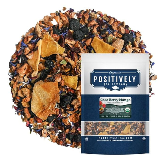 Organic Positively Tea Company, Coco Berry Mango, Herbal Tea, Loose Leaf, 4 Ounce
