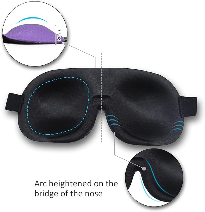 Sleep Mask Invisible Alar Deep Orbit 3D Eye Mask Ultra Lightweight & Comfortable Sleeping Mask for Travel, Nap, Shift Works,XL Purple