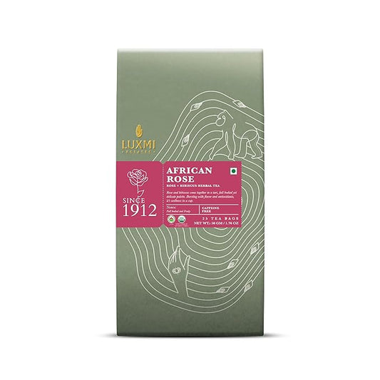 Luxmi Estates - African Rose - Organic Hibiscus Rose Tea - 25 Tea Bags | With Soothing Rose and Hibiscus | Great for Skin DeTox - Supports a Healthy Glow