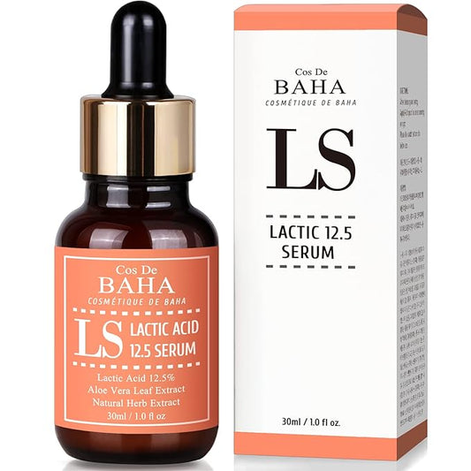 Lactic Acid 12.5% Hydrating Serum with Botanical Extracts - Gentle Skin Renewal and Radiance, Enhanced with Aloe Vera and Green Tea, Soothes and Balances for a Glowing Complexion, 1 Fl Oz (30ml)