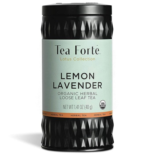 Tea Forte Lemon Lavender Premium Organic Loose Leaf Caffeine-Free Herbal Tea Blend Canister, Makes 35-50 Cups, Tea Gifts for Mother's Day